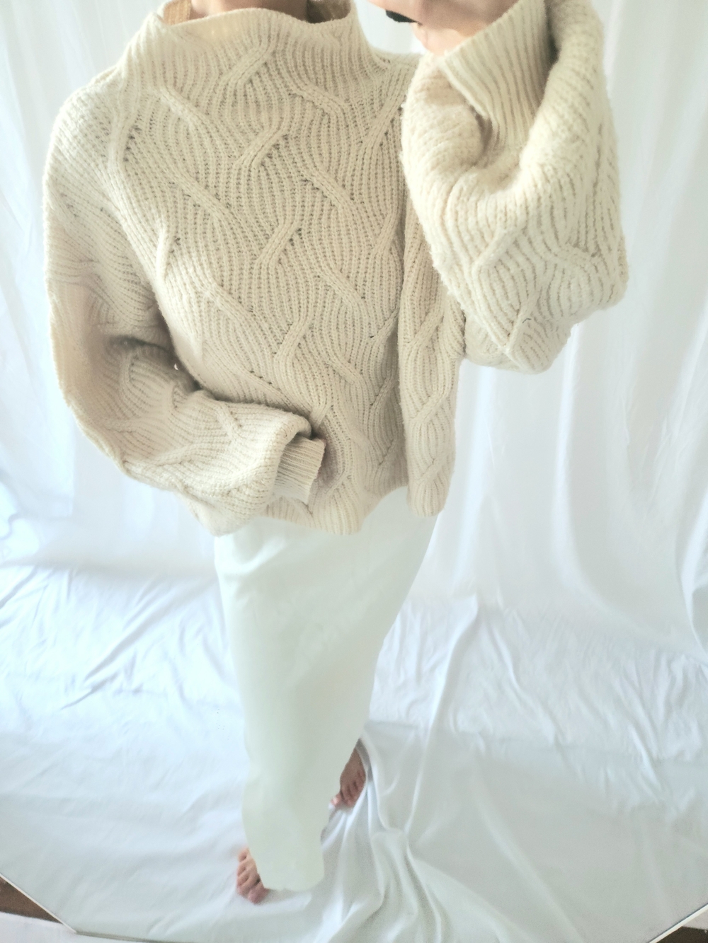 Dress Forum Cream Cable Knit Turtleneck Sweater